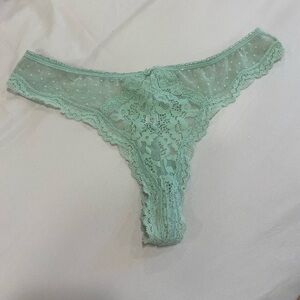 Lace pastel green thong panty. Size medium. Gently used